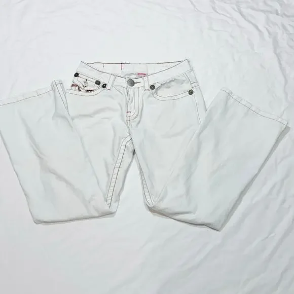 True Religion Joey Big T Flared Jeans White Gild Stitch Women 28W x 27L Used - Picture 3 of 11